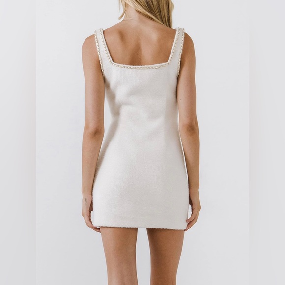 NWT Endless Rose Ivory Gold Chain Trimmed Square Neck Mini Dress, S - Picture 3 of 6